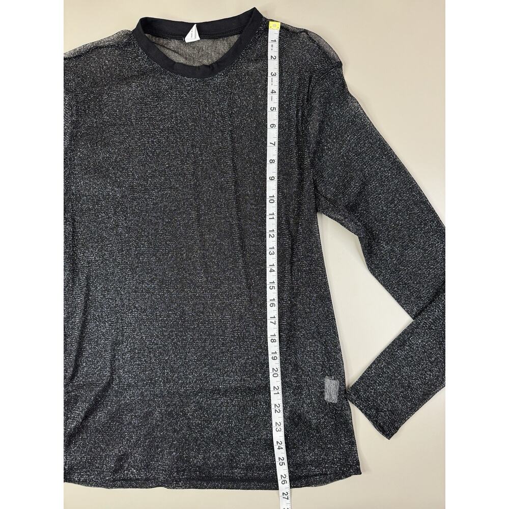 Sheer Shimmer Mesh Long Sleeve Top Womens M Black Oversized Crew EDM Rave Y2K - Picture 5 of 11